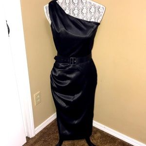 Pinup Couture Vivien Satin Belted Midi Dress - M